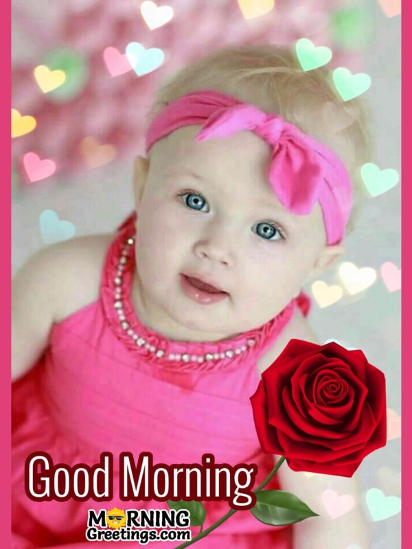 Good Morning With Cute Baby And Rose