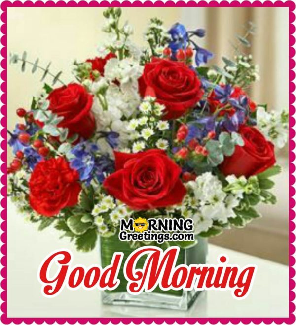 Good Morning With Red Roses And White Lily