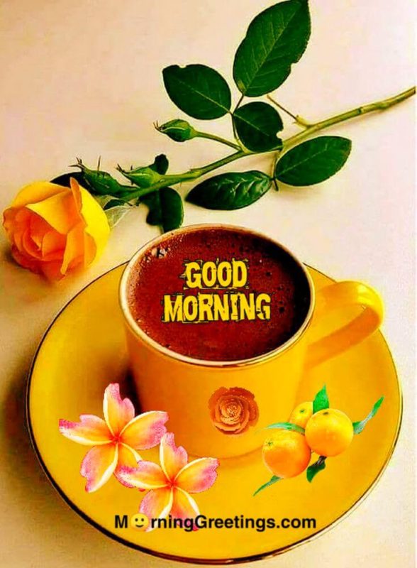 Good Morning Wit Coffee And Yellow Rose