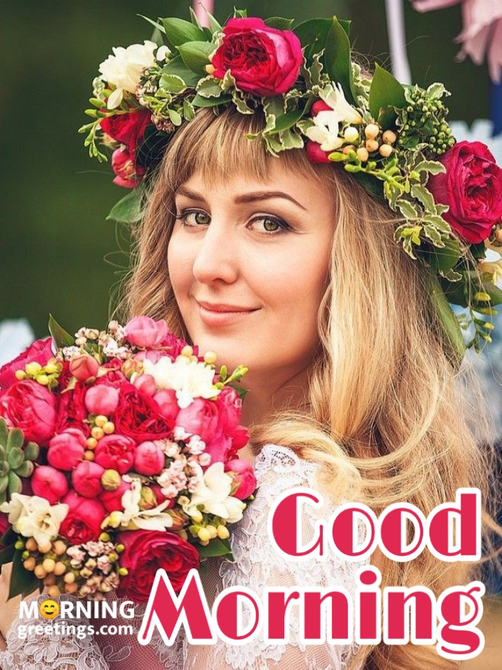 Good Morning Woman With Bouquet