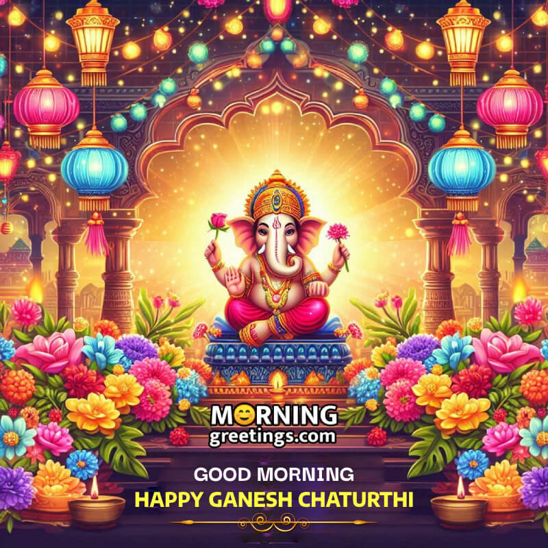 Ganesh Chaturthi Morning Image With Flowers