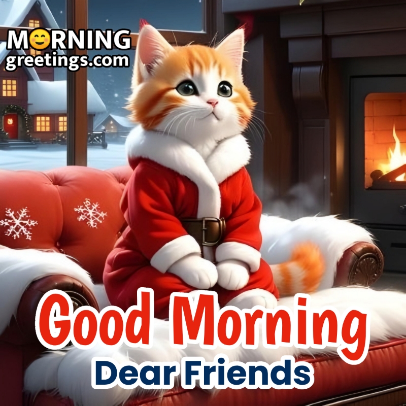 Good Morning Dear Friends Cat Image