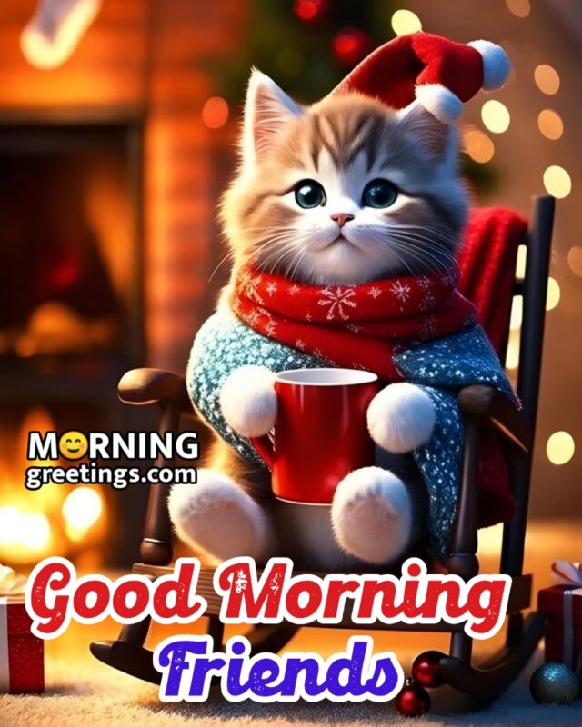 Good Morning Friends Cat Image