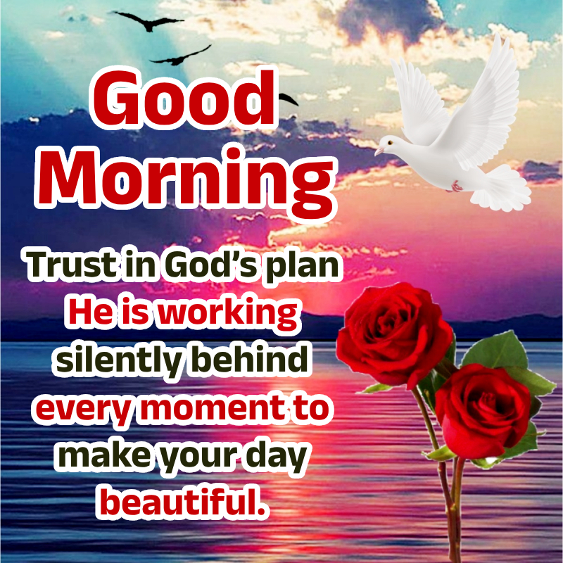Good Morning God Message With Red Rose Image