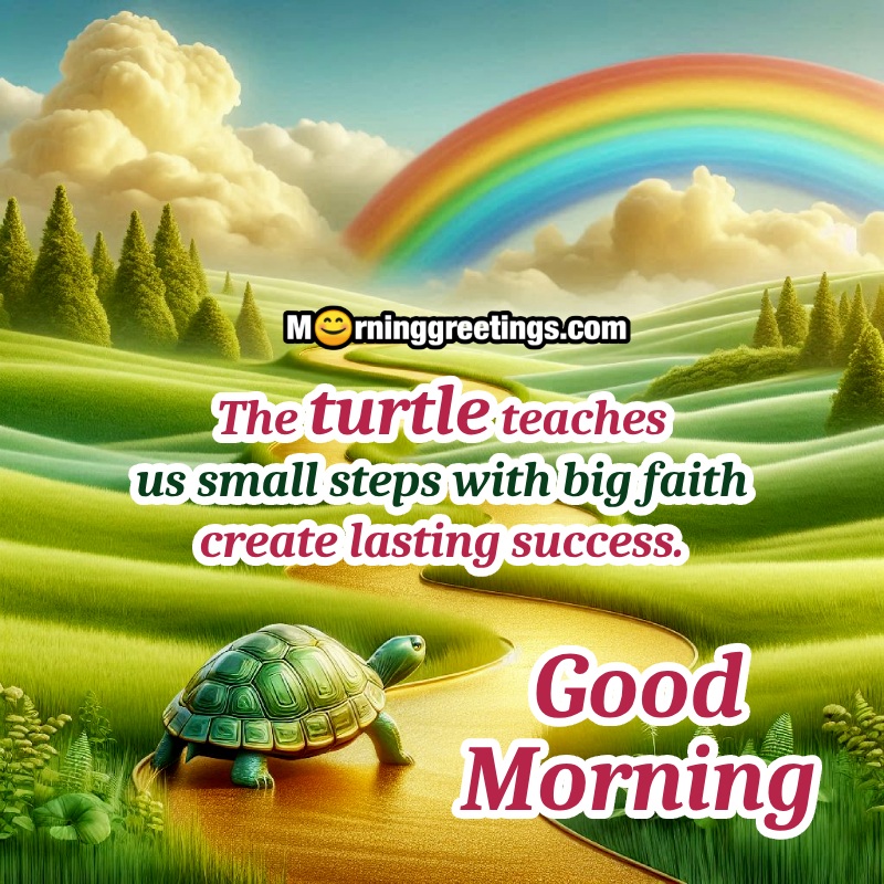 Good Morning Turtle With Rainbow Photo