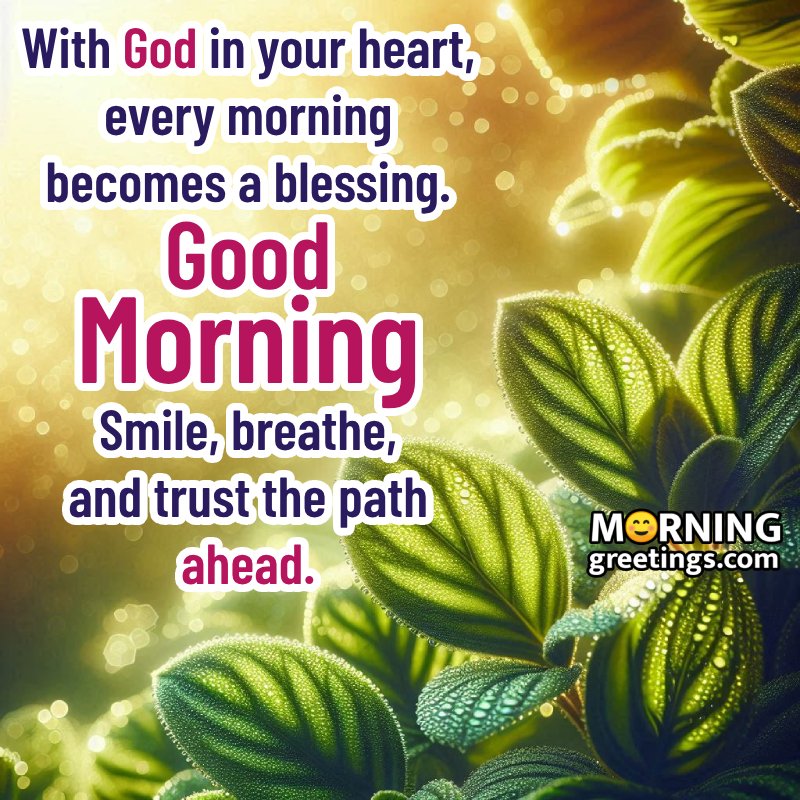 Morning Blessings With Smile And Trust God Status Image