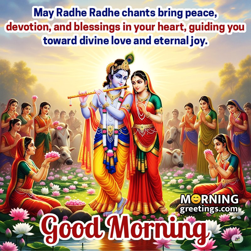 Good Morning Radha Krishna Lovely Greeting Photo