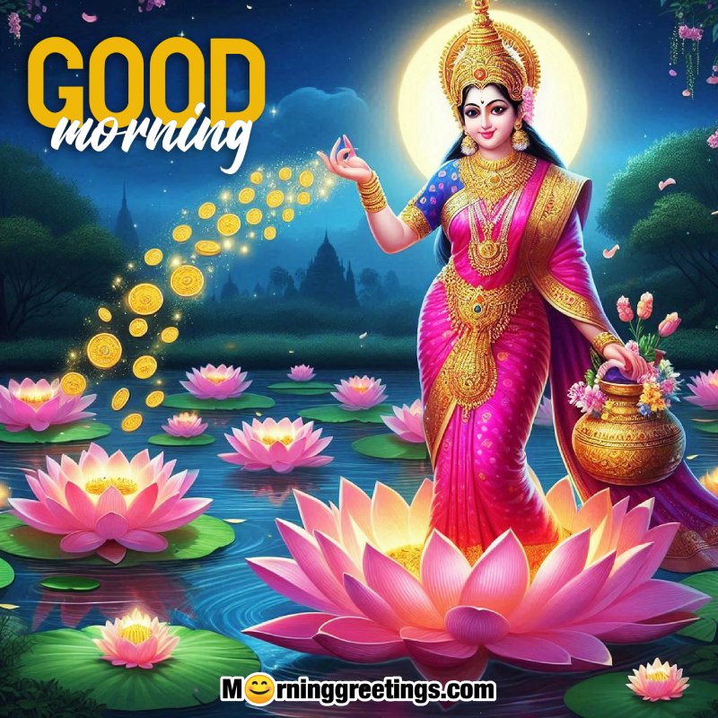 Good Morning Lakshmi Mata Best Pic With Lotus Flower