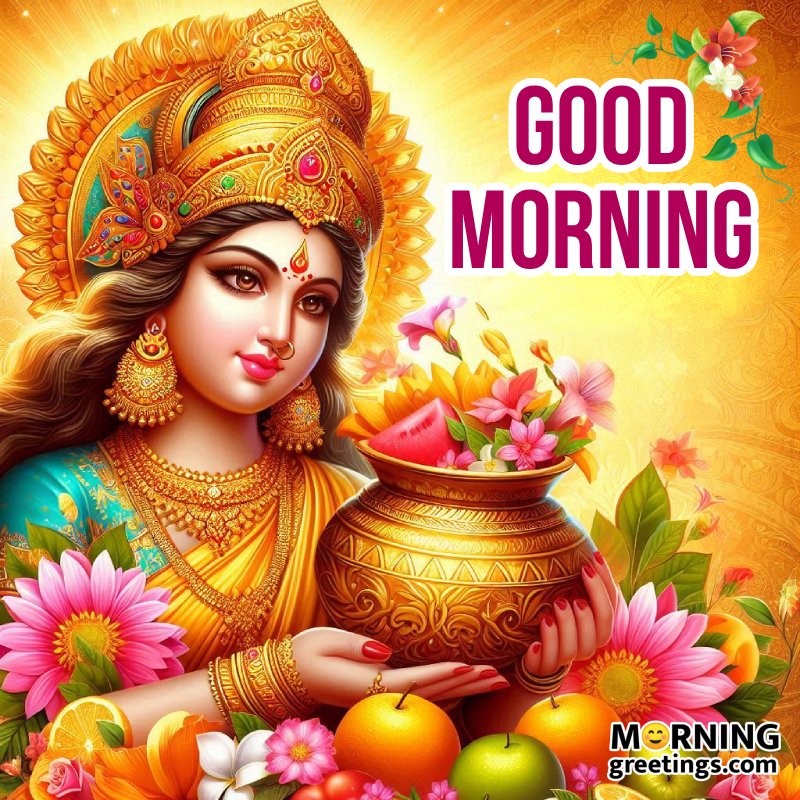 Good Morning Lakshmi Mata Fantastic Image With Flowers