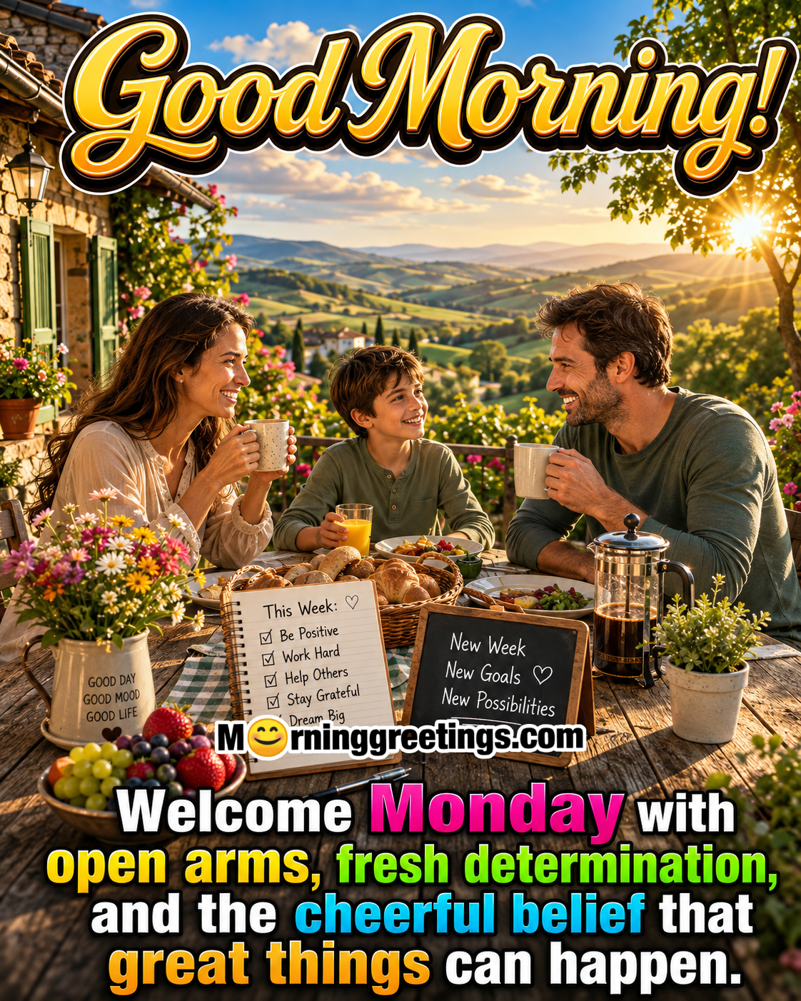 Good Morning Monday Quote With Open Arms Pic