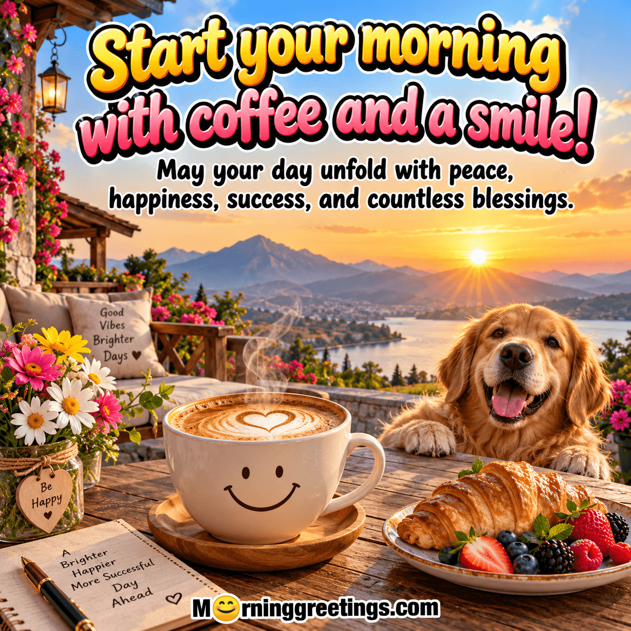 Morning Coffee Image With Smile And Flowers